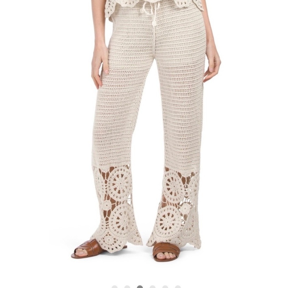 Solitaire Anthropologie Cream Crochet Pants Women's XL Boho Vacation Luxury